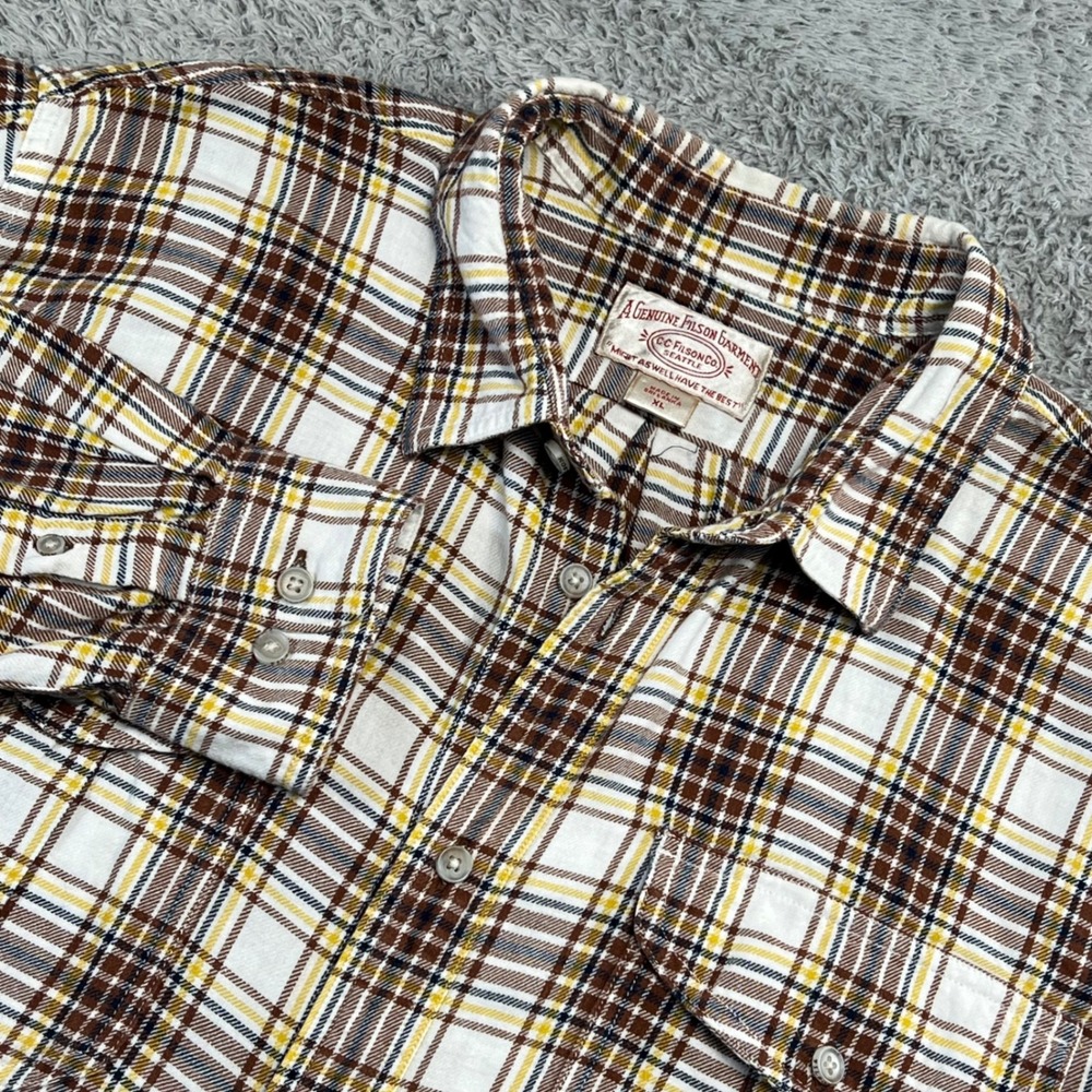 Filson Alaskan Guide Shirt Mens XL‎ Plaid Brown Yellow Tobacco Heritage Workwear